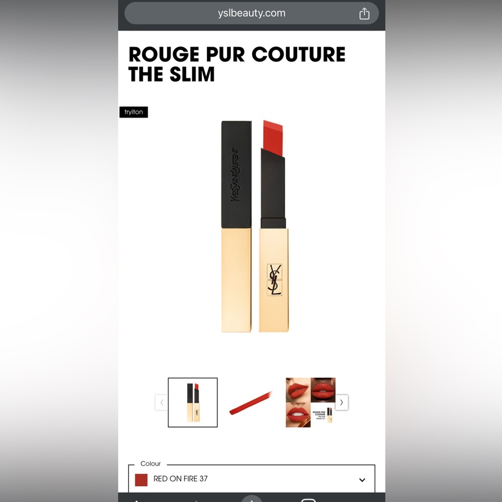 NIB YSL rouge pur couture the slim matte lipstick in Red on Fire 37